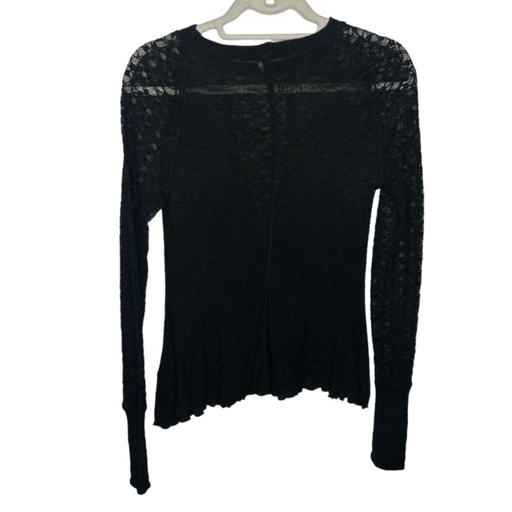 Free People No Limits High Sheer Lace Long sleeve Top Black Size Small - Picture 4 of 7